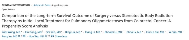 Long-term Survival Outcome of Surgery versus Stereotactic Body Radiation Therapy as Initial Local Treatment for Pulmonary Oligometastases from Colorectal Cancer